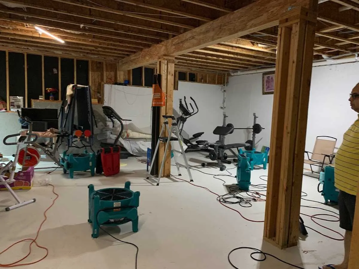 Basement drying equipment setup for Contents Cleaning & Restoration in Caldwell